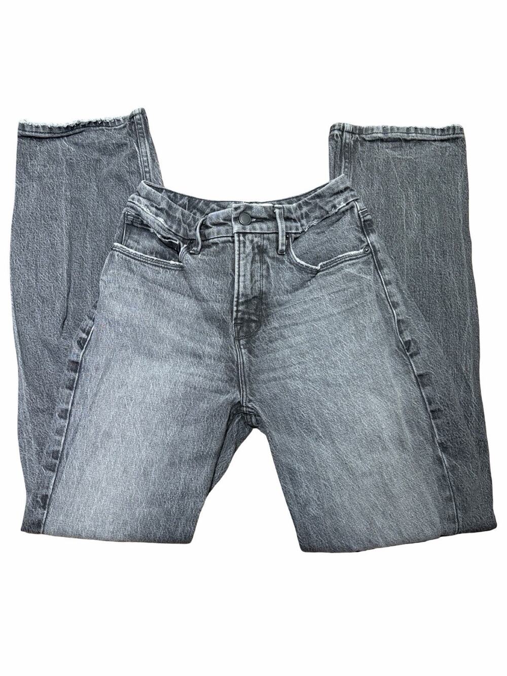 Good American Good ’90s Style Jeans 00/24 Charcoal Distressed Knee Rip Relaxed